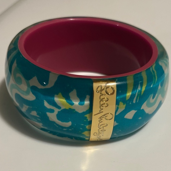 Lilly Pulitzer Chunky Bold Blue, Green, and Pink Lucite Bangle Bracelet - Picture 1 of 2